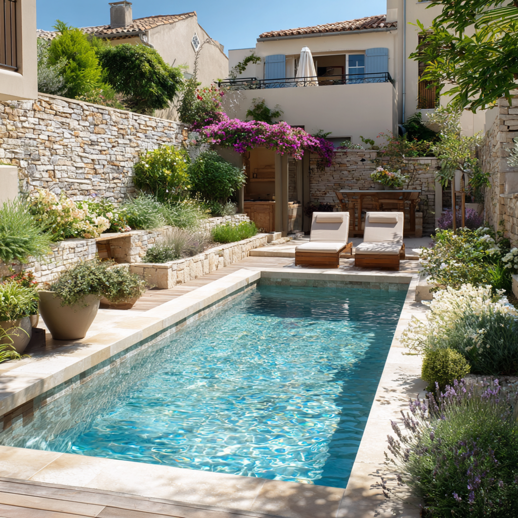 Construction d'une petite piscine carrelée en béton armé dans le Var