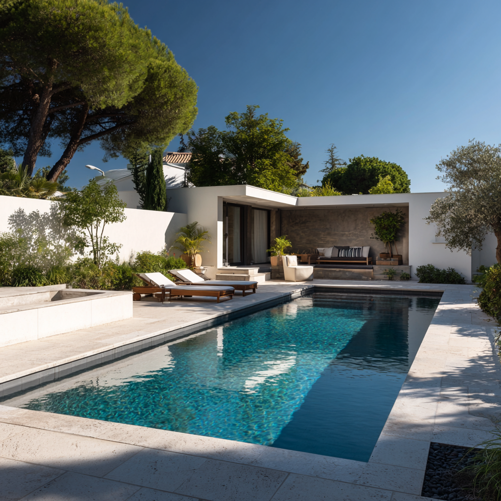 Réalisation de piscine creusée design et terrasse de piscine La Ciotat