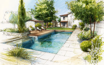 Projet de construction de piscine en béton monobloc et paysagisme dans le Var