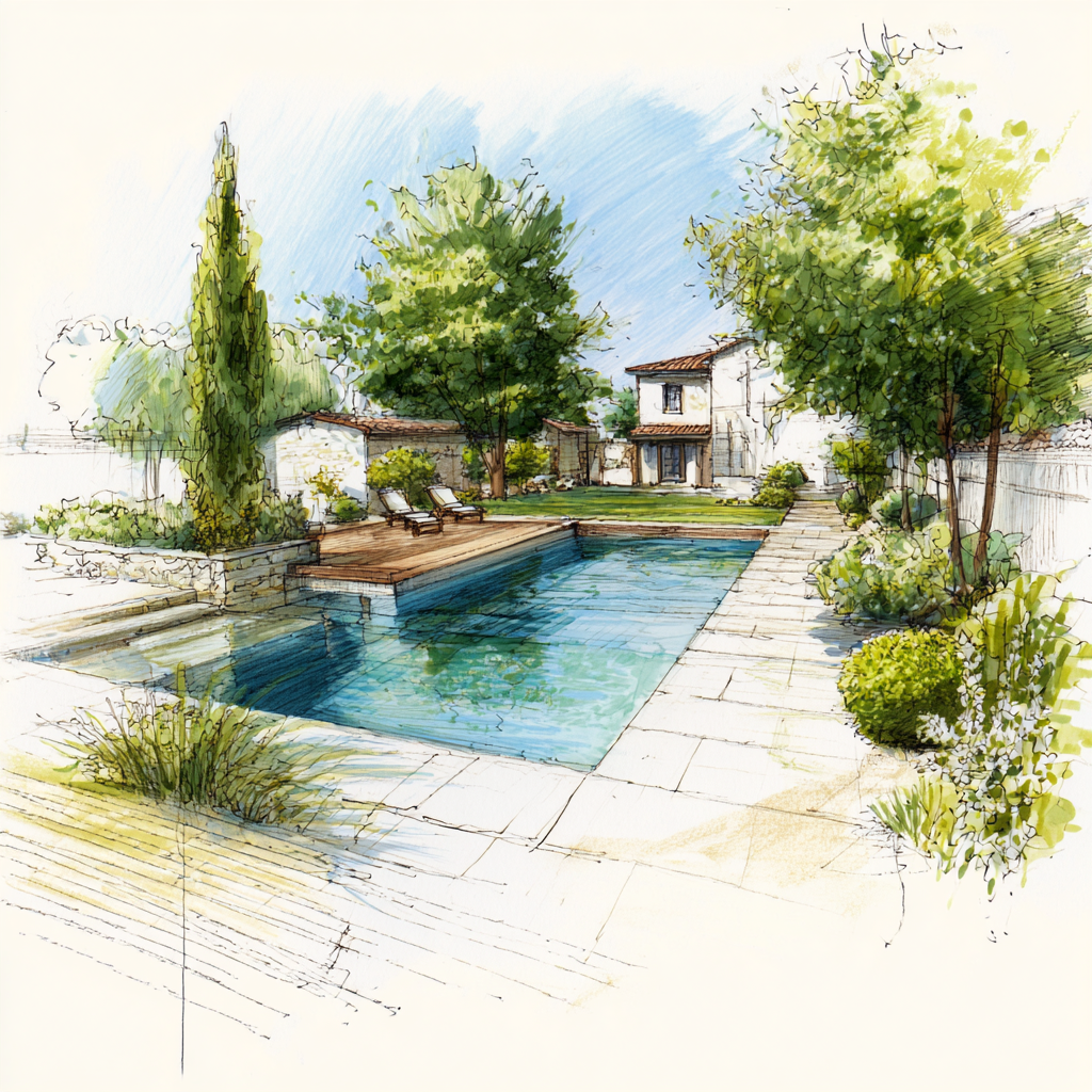 Projet de construction de piscine en béton monobloc et paysagisme dans le Var