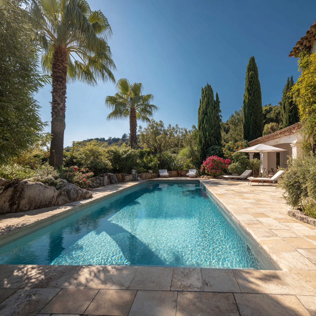 Rénovation de piscine et terrasse en travertin à Bandol