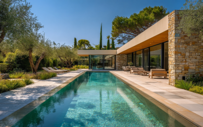 Construction piscine creusée en béton type couloir de nage dans le Var